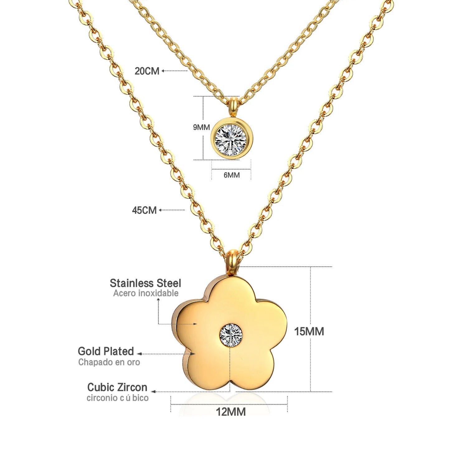 Collier multi rang acier inoxydable,colliers à pendentif Double couche en Zircon cubique pour femmes, bijoux dorés de luxe, ras du cou, en acier inoxydable