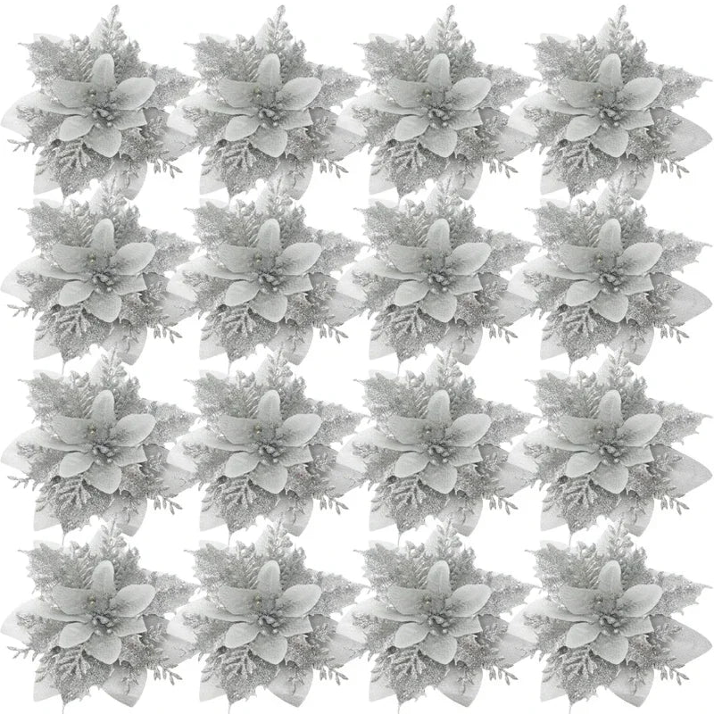 Grandes fleurs de noël artificielles à paillettes avec Clips, fausses fleurs