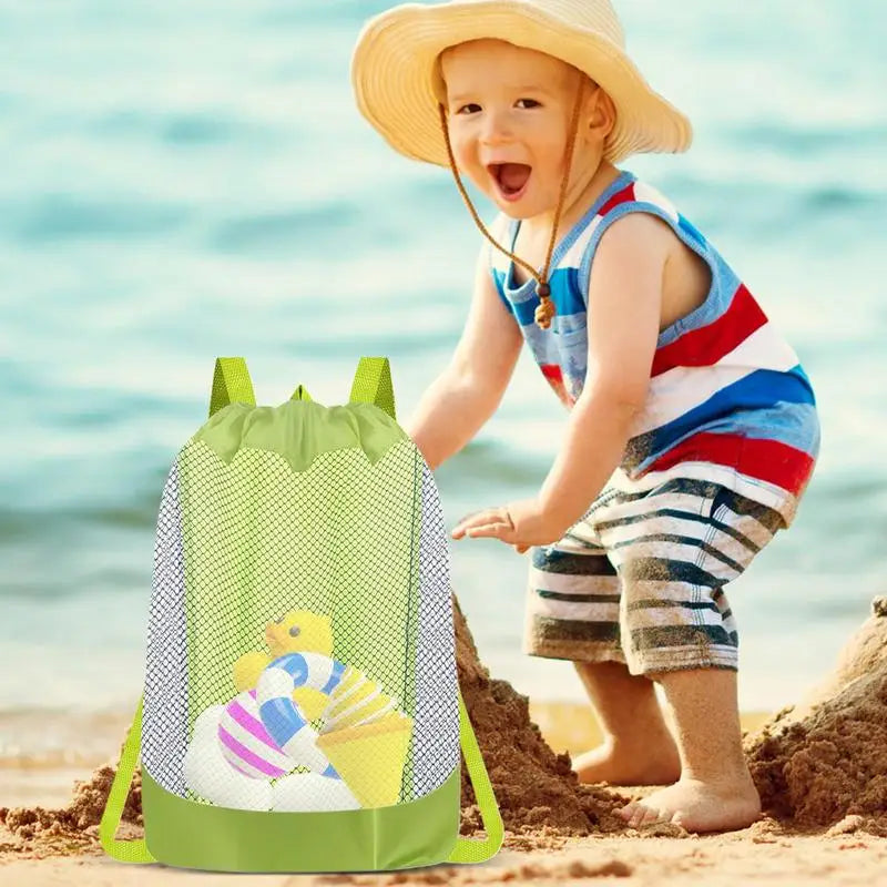 Sac à dos de plage à cordon de serrage, sac à dos de plage, organisateur multifonctionnel, sac à dos en maille pour boîte à sable, serviettes, maillots de bain, collations