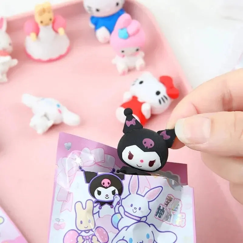 Sanrio 16/32 pièces gomme Kawaii étudiant papeterie Kuromi Hello Kitty dessin animé 3D gomme outils de nettoyage école cadeaux pour enfants