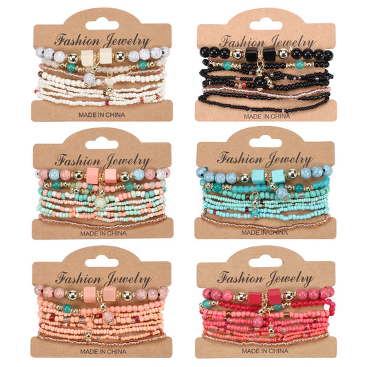 Ensemble de bracelets bohème en perles faites à la main pour femmes, chaîne de perles colorées d'été, accessoires de bijoux Boho pour hommes