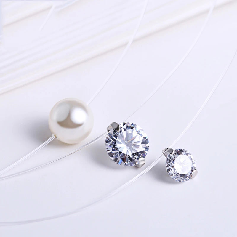 INZATT 925 argent Sterling Zircon cristal perle pendentif collier ras du cou ligne de pêche transparente 2020 bijoux fins pour les femmes