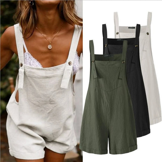 Combinaison Style ample pour femmes, style Boho, couleur unie, col carré, combishort sans manches, vêtements d'été décontractés