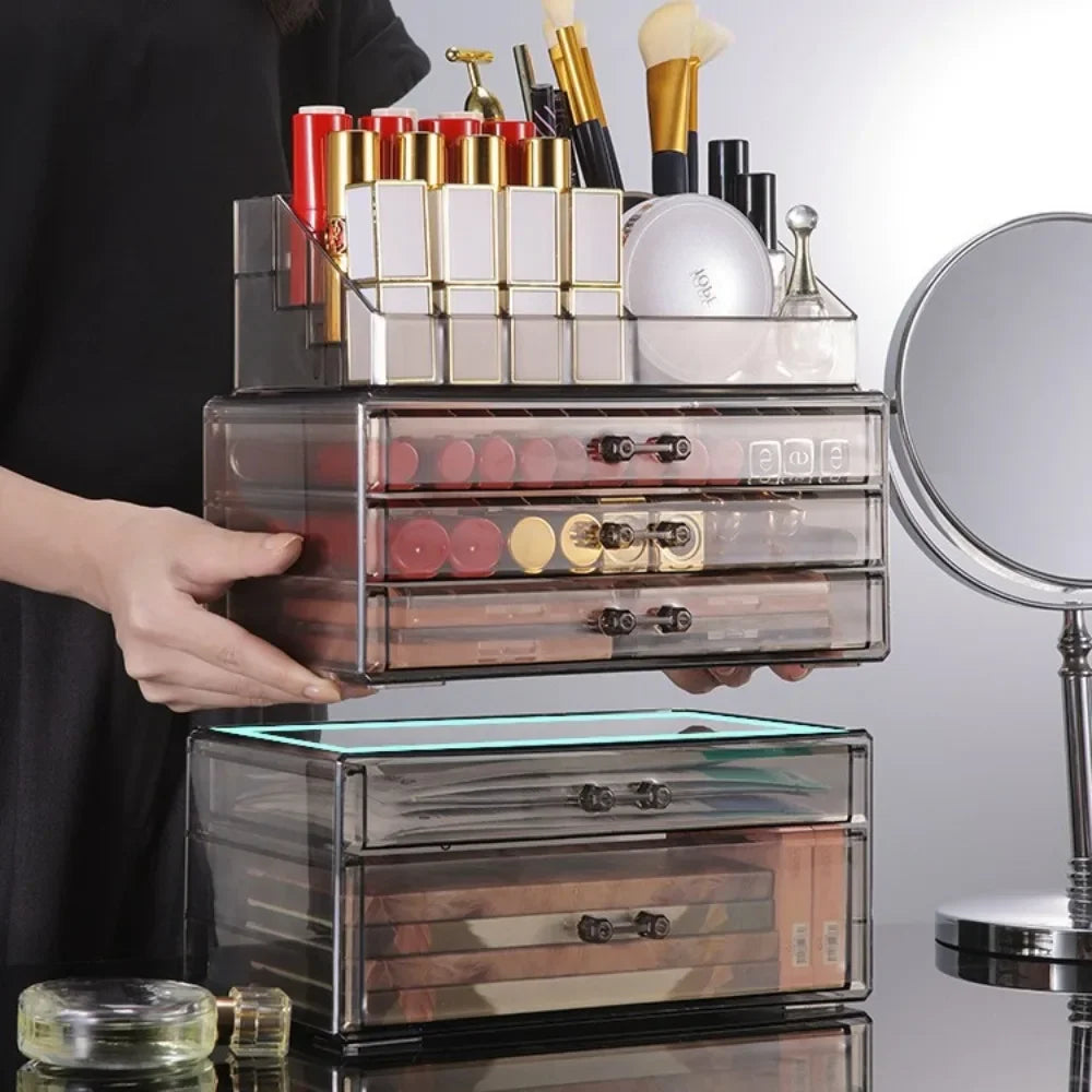 Desktop Makeup Storage Box Multi-layer Drawer Lipstick Organizer Multi-functional Storage Transparent Black Makeup Organizer