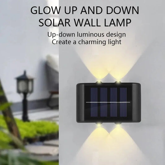 Lampe murale solaire d'extérieur LED 4, étanche, éclairage de jardin supérieur et inférieur, décoration de clôture, lampe solaire