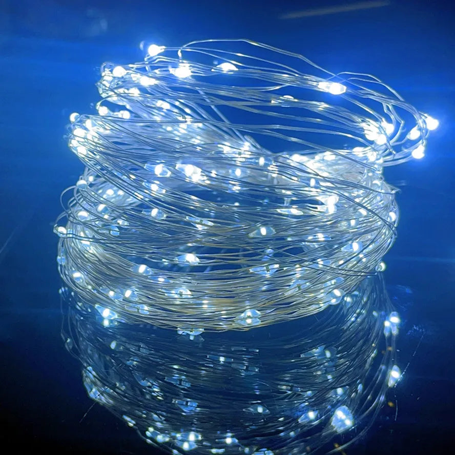Guirlande lumineuse féerique Led en fil d'argent, alimentée par USB, étanche, pour l'extérieur, pour fête de noël, mariage, décoration DIY