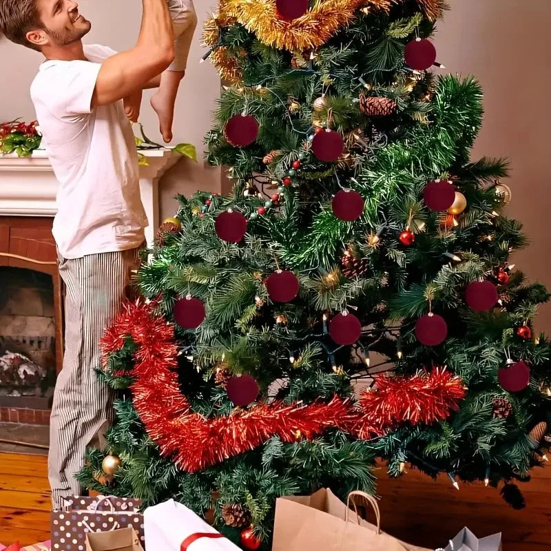 Boules de Noël en velours rouge vin de 6cm, pour arbre de Noël floqué, pendentifs suspendus