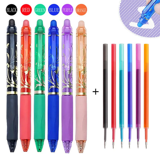Ensemble de stylos gel effaçables, pointe fine de 0.5mm, stylo magique rétractable, grande capacité, adapté aux fournitures scolaires, 6 pièces, 12 pièces