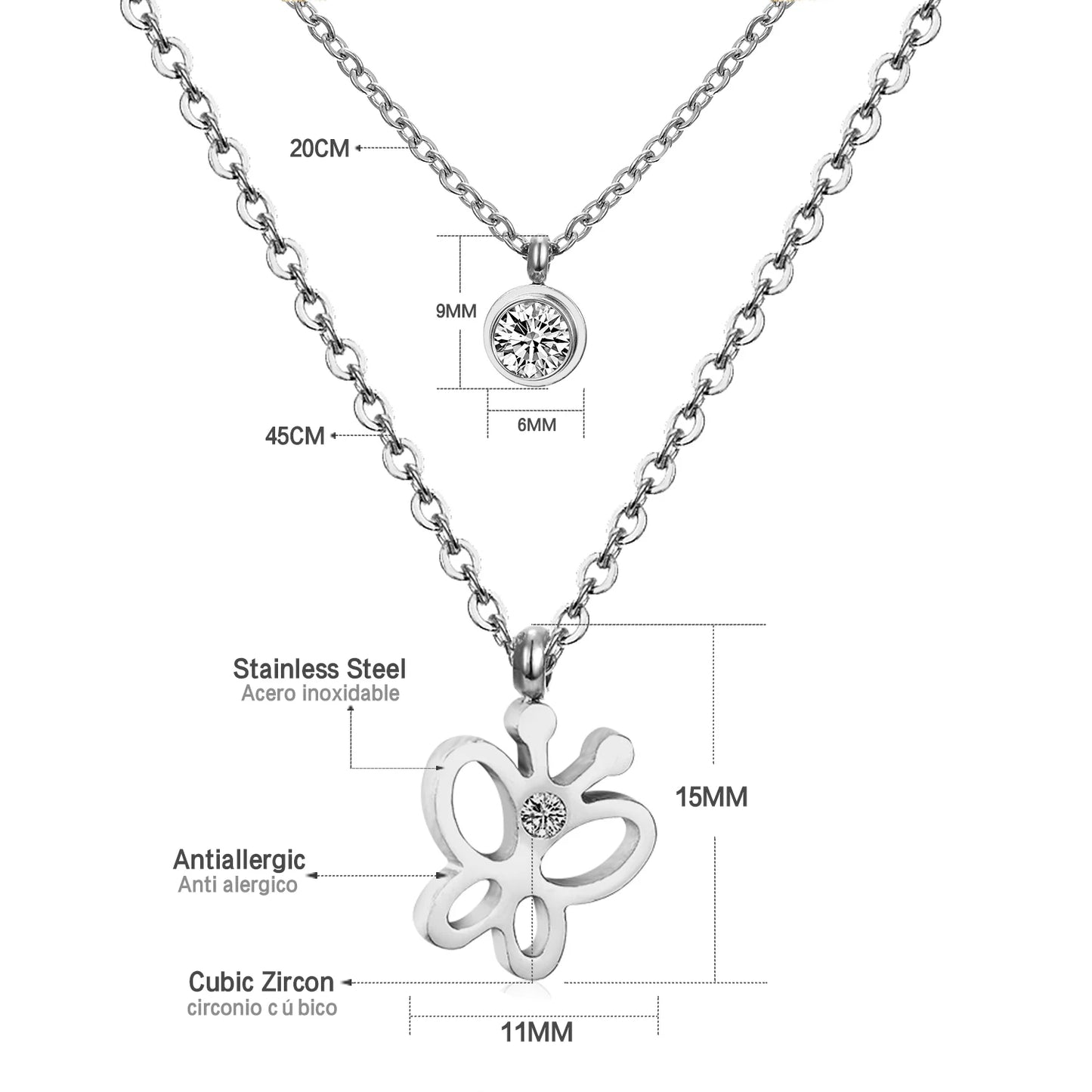 Collier multi rang acier inoxydable,colliers à pendentif Double couche en Zircon cubique pour femmes, bijoux dorés de luxe, ras du cou, en acier inoxydable