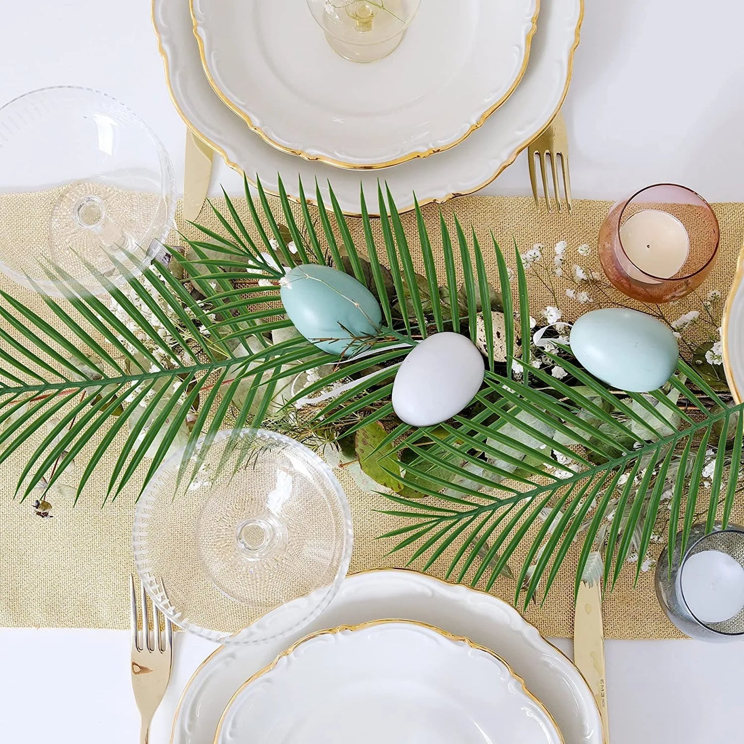 Feuilles de Palmier Artificielles Dorées, Fausses Plantes Tropicales, Fleurs pour Nik, Extérieur, Maison, Bricolage, Remplissage de Vase, Décoration de ixde Mariage, 5 Pièces