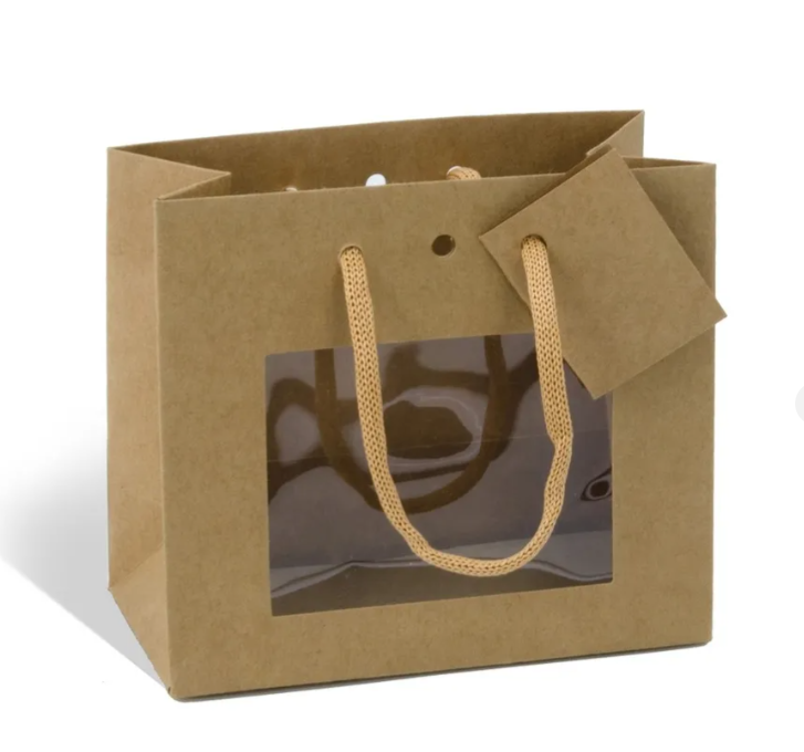 Sac kraft brun avec fenêtre poignées papier 16x8x14cm