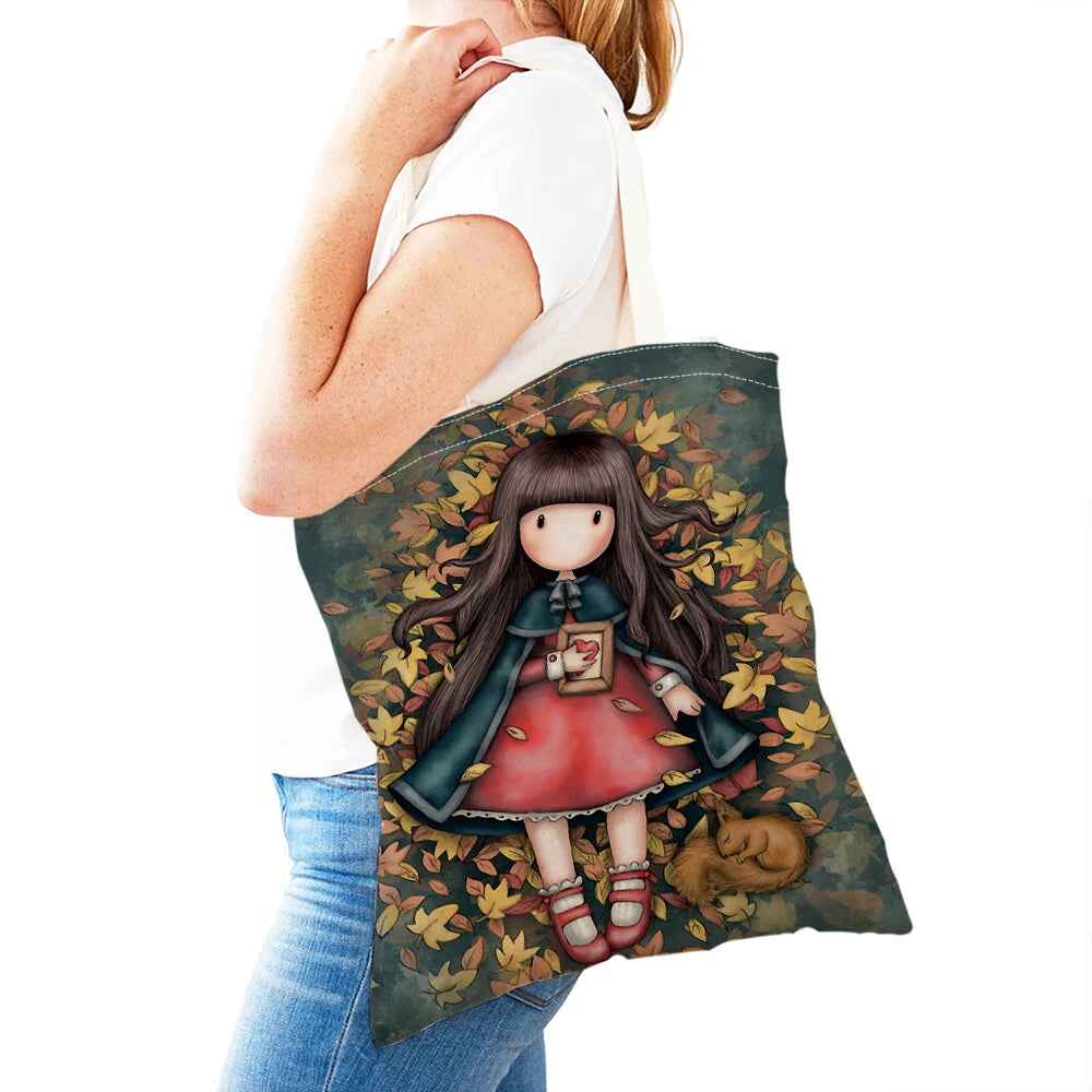 Conte de fées monde belle enfant cadeau sacs à provisions mignon dessin animé fille Double impression réutilisable toile Shopper sac dame sac à main fourre-tout