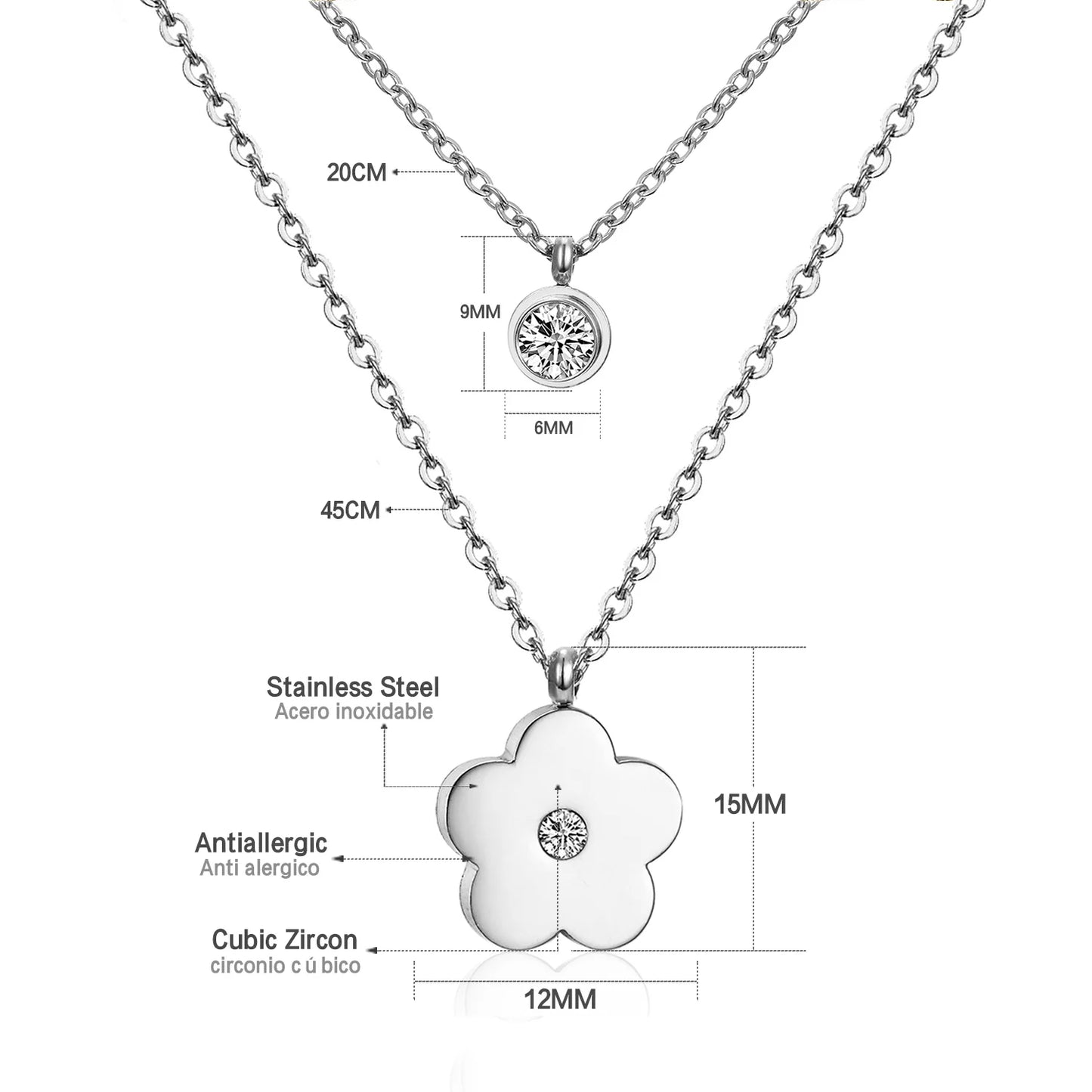 Collier multi rang acier inoxydable,colliers à pendentif Double couche en Zircon cubique pour femmes, bijoux dorés de luxe, ras du cou, en acier inoxydable