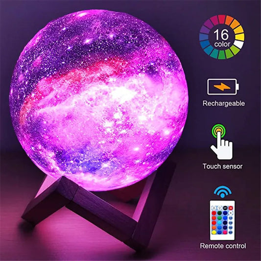 Lampe lunaire imprimée en 3D, 16 couleurs, veilleuse LED à distance, Rechargeable, veilleuse d'ambiance, décoration intérieure de chambre à coucher, cadeaux de noël