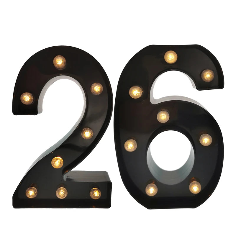2 pièces 18 21st 30th 40th 50th 60th noir numéro LED chaîne veilleuse lampe joyeux adulte anniversaire fête décoration
