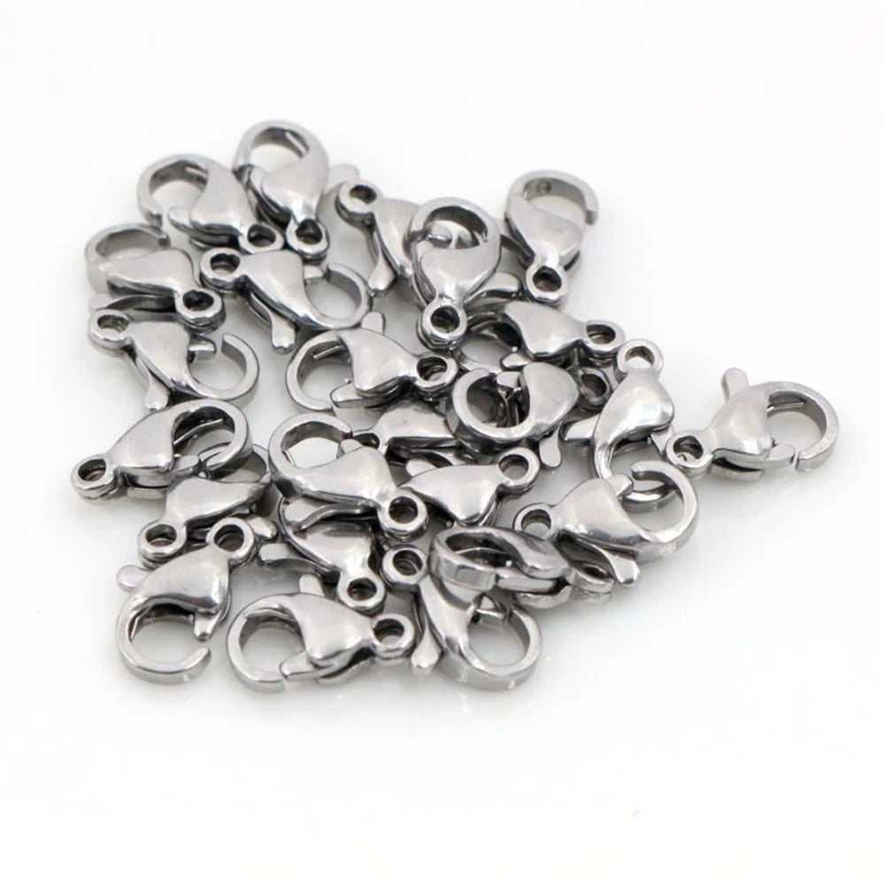 30 pièces/lot 12*7mm 10*5mm en acier inoxydable plaqué or mousqueton fermoir crochets pour collier et Bracelet chaîne bricolage mode bijoux résultats