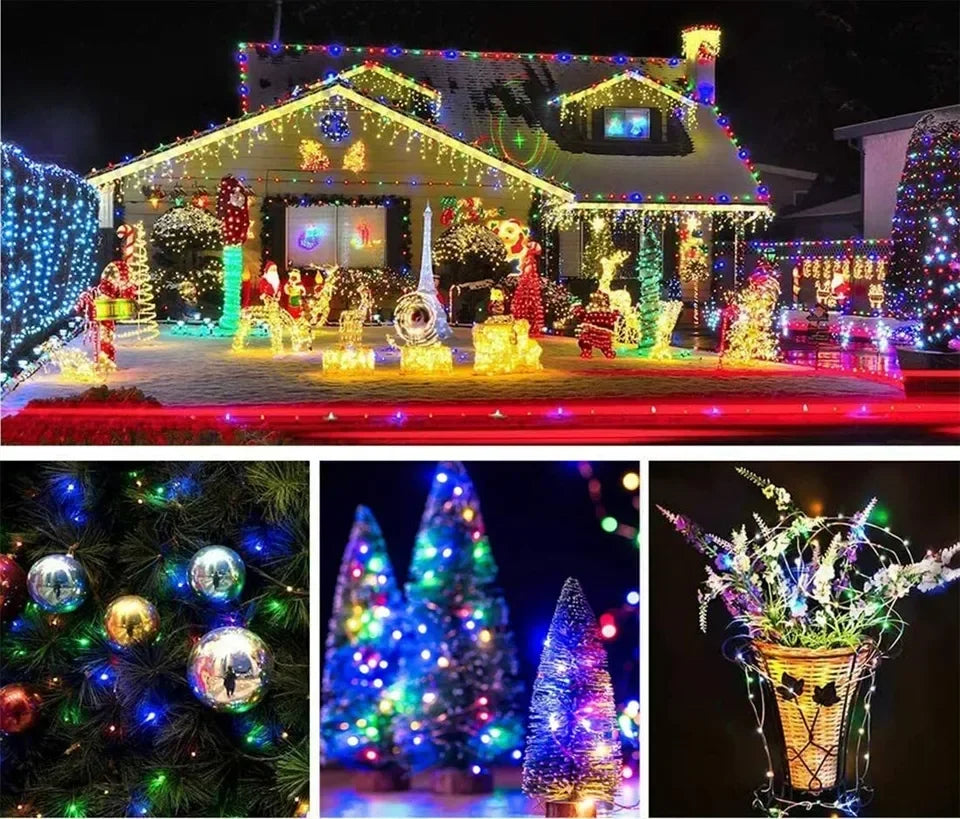 Guirlande solaire d'extérieur LED, guirlande féerique en fil de cuivre, lampe de décoration de jardin, cour, fête de noël, 8 modes