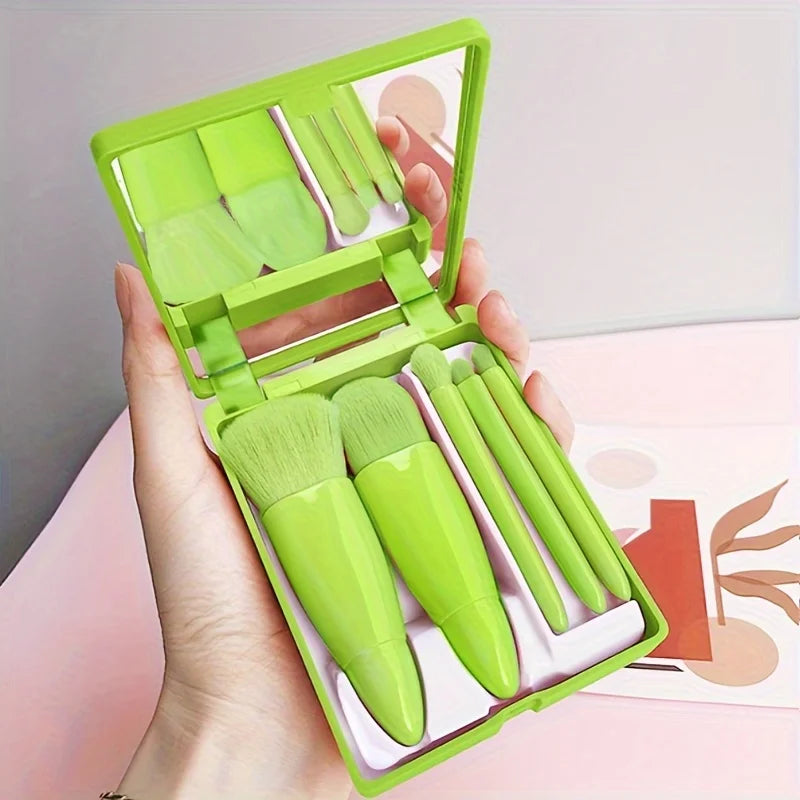 Ensemble de pinceaux de maquillage portables 5 pièces avec miroir-Kit de voyage pliable, Mini ensemble de pinceaux de maquillage ensemble de pinceaux de maquillage de voyage