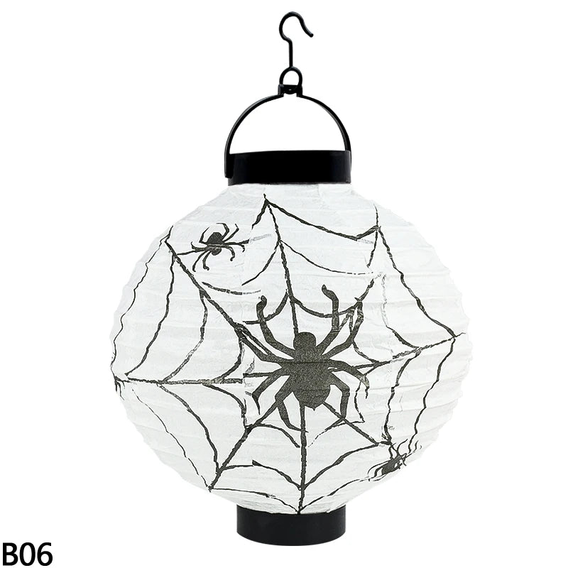 Lanterne LED en papier citrouille pour Halloween, lanterne suspendue avec impression de crâne d'araignée et de chauve-souris, décoration extérieure pour Festival, fête, maison, jardin