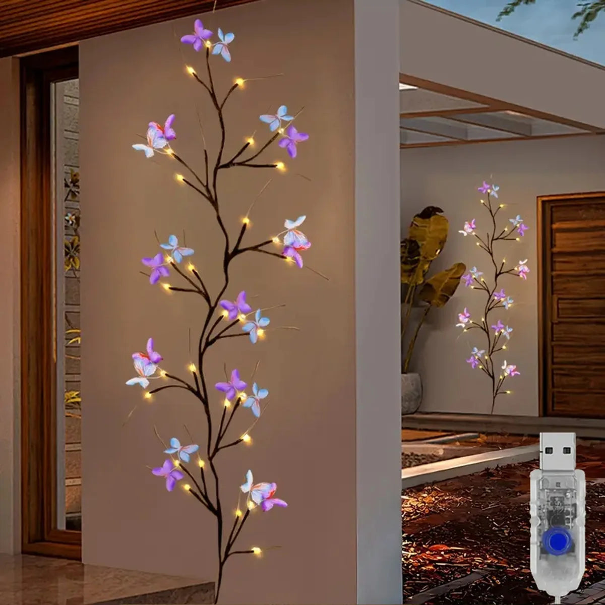 1pc 30LED lumière de vigne de saule enchantée avec papillon alimenté par USB 8 Modes d'éclairage intérieur extérieur étanche lumières de vigne appropriées