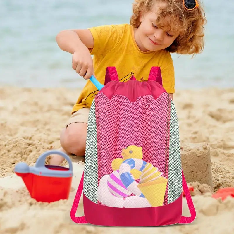 Sac à dos de plage à cordon de serrage, sac à dos de plage, organisateur multifonctionnel, sac à dos en maille pour boîte à sable, serviettes, maillots de bain, collations