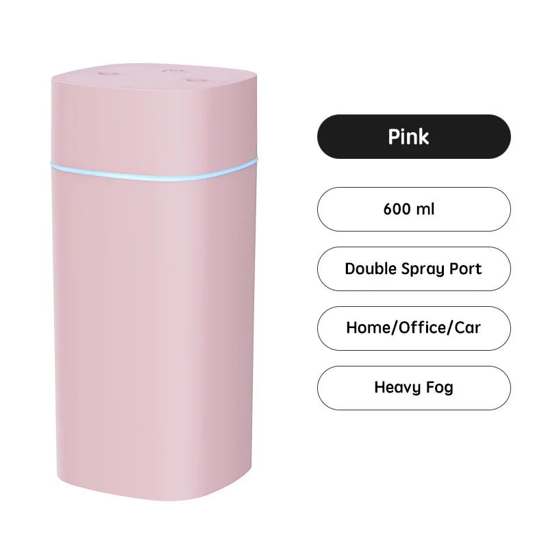 Humidificateur d'air USB, Double Port de pulvérisation, huile essentielle, 600ml, aromathérapie, brumisateur frais, purifie pour le bureau et la maison