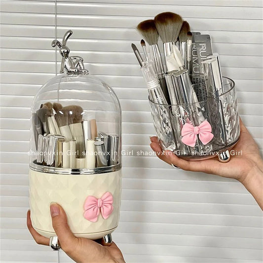 Organisateur de pinceaux de maquillage de bureau, boîtes de rangement pour crayons à sourcils, salle de bains, 360 °   Porte-stylo rotatif, commode anti-poussière, étagère à cosmétiques