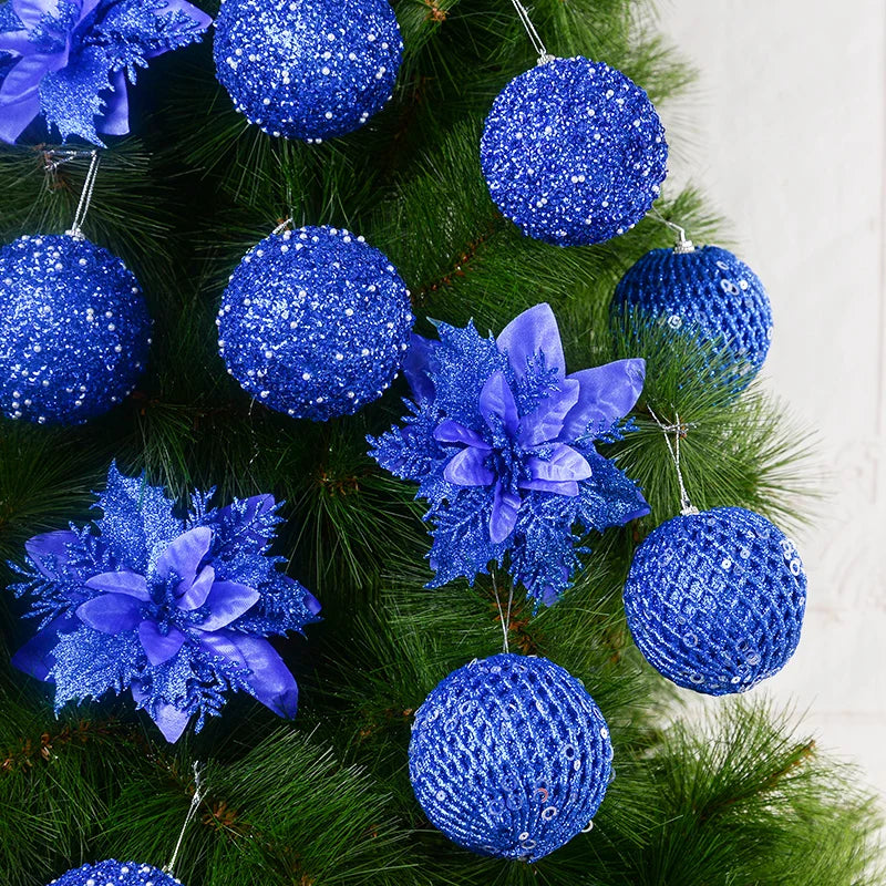 Ornements de sapin de Noël dorés et blancs scintillants, 8cm, 12 pièces