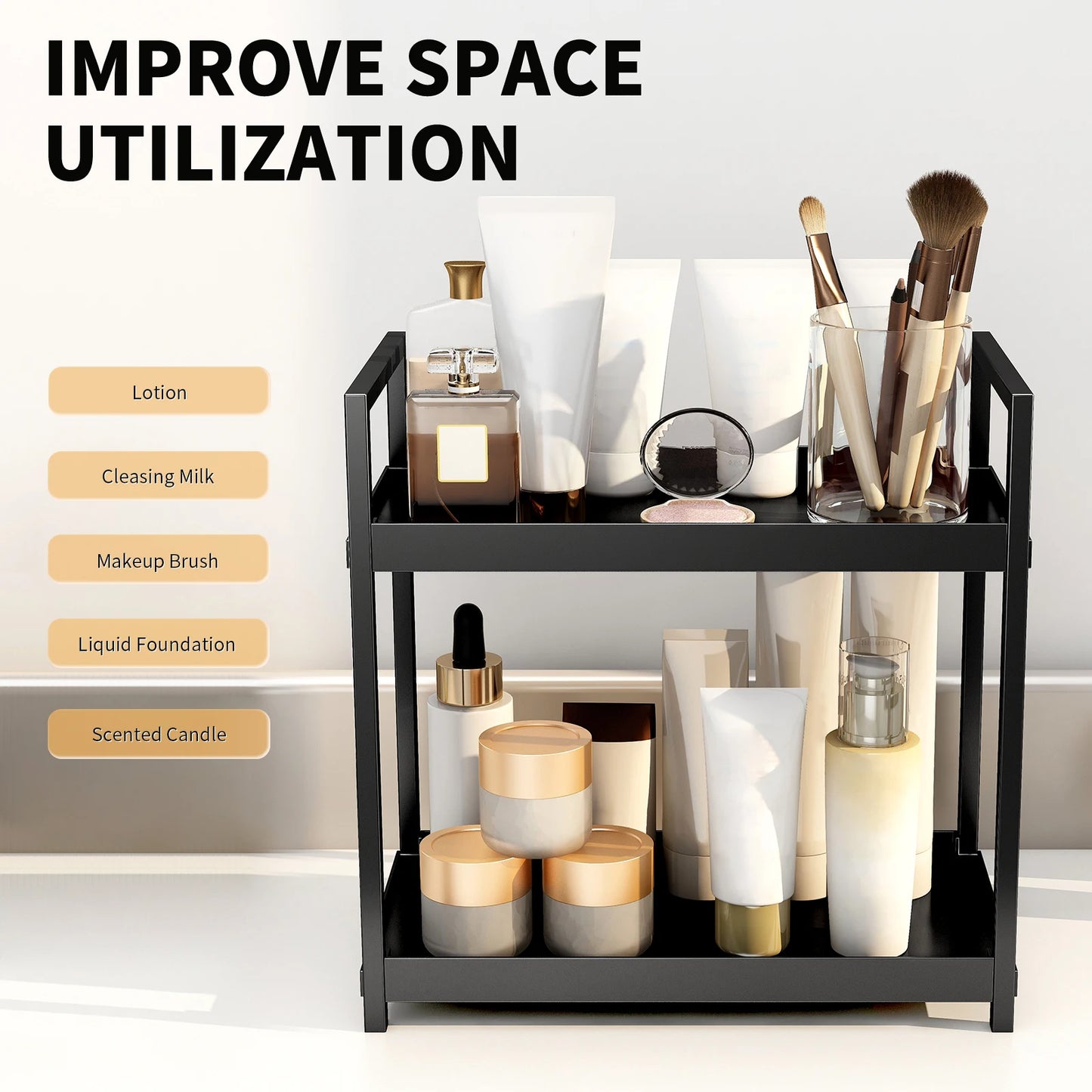2 tier,desktop storage rack,cosmetics rack,Desk office stationery storage rack,bathroom vanity organizer
