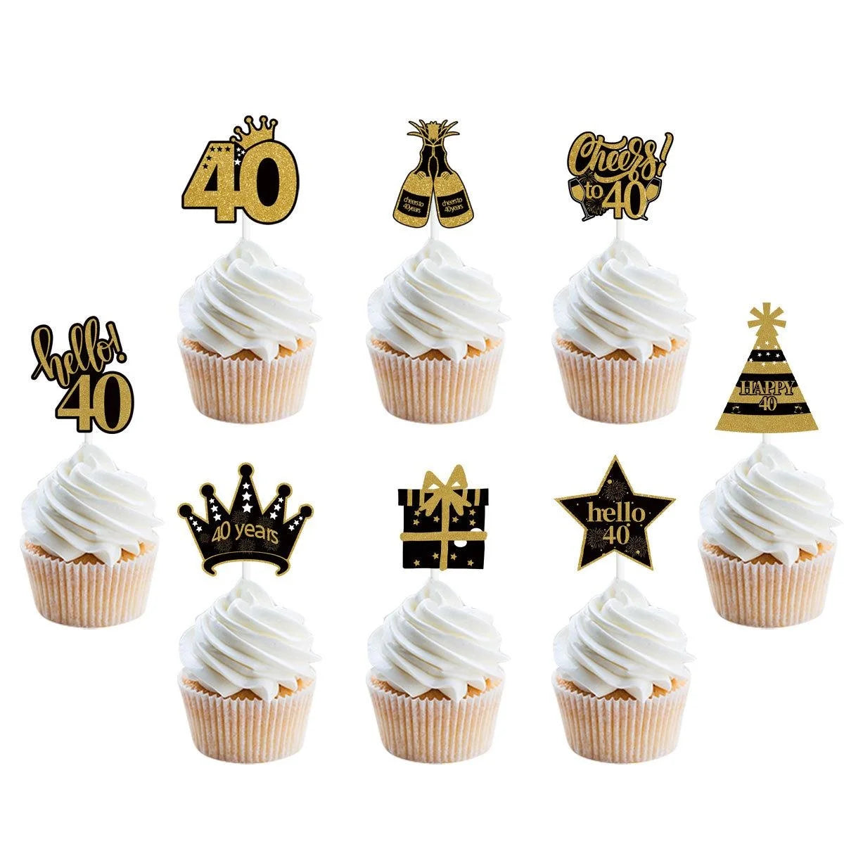 Décoration de Cupcake à paillettes dorées numéro 30 40 50 60 70, 12 pièces, pour 30e 40e 50e 60e 70e anniversaire, décoration de gâteau de fête
