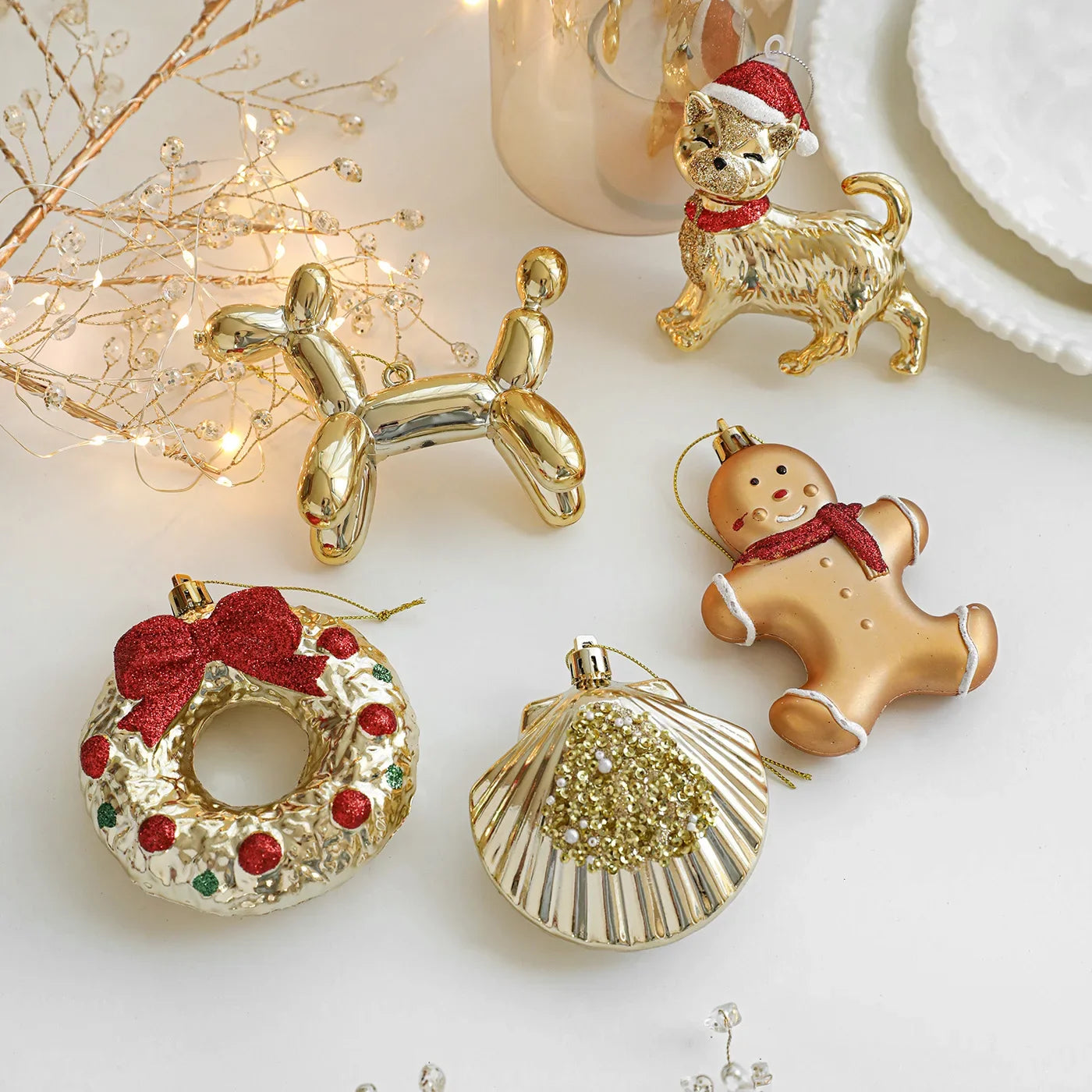 Ornements d'arbre de Noël, cloche d'ours en or, pendentifs suspendus pour arbre de Noël