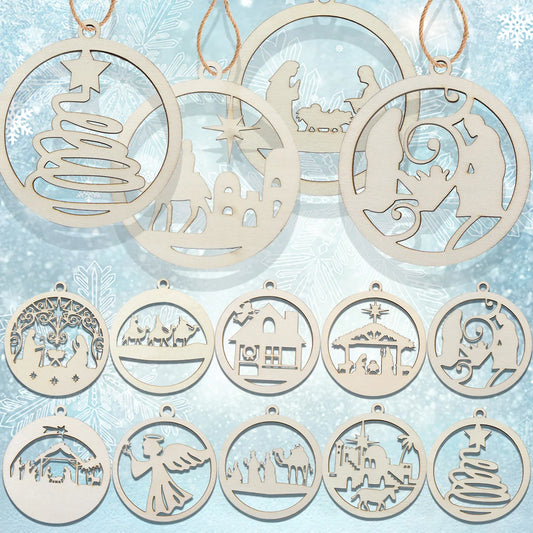 Pendentif Noël en bois avec boule - 12 pièces