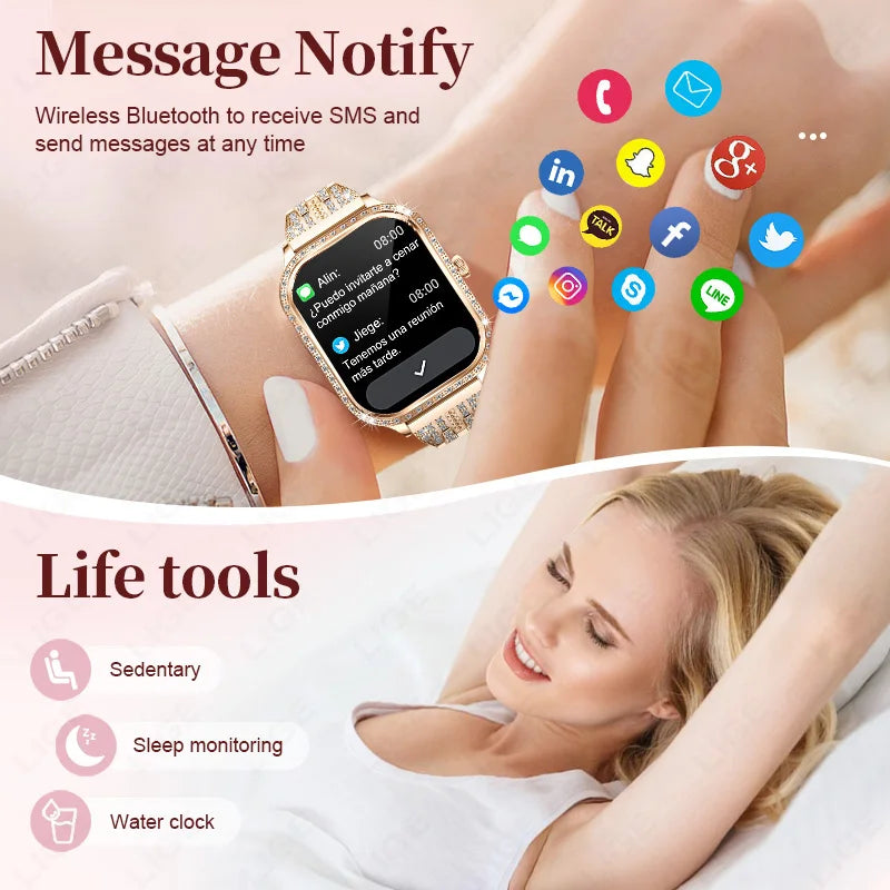 LIGE Montres intelligentes pour femmes étanche Bluetooth appel Fitness Tracker Smartwatch Mujer montre numérique pour femme moniteur de fréquence cardiaque fréquence cardiaque/moniteur de sommeil/podomètre/calories