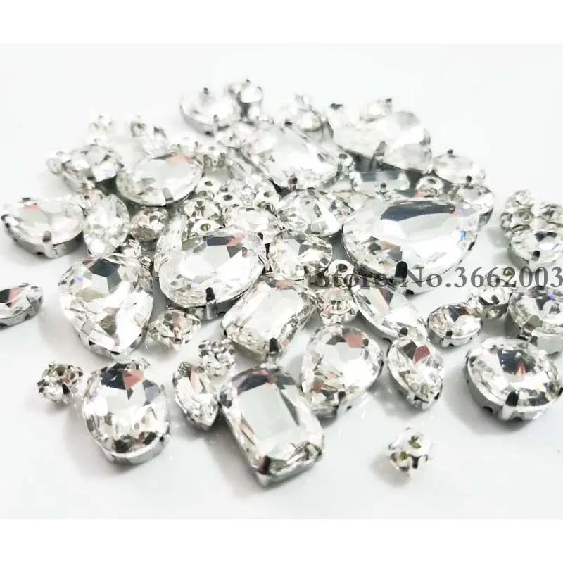 Lot de 68 strass brillants en cristal blanc, tailles variées, à dos plat, à coudre, accessoires de couture pour vêtements et loisirs créatifs