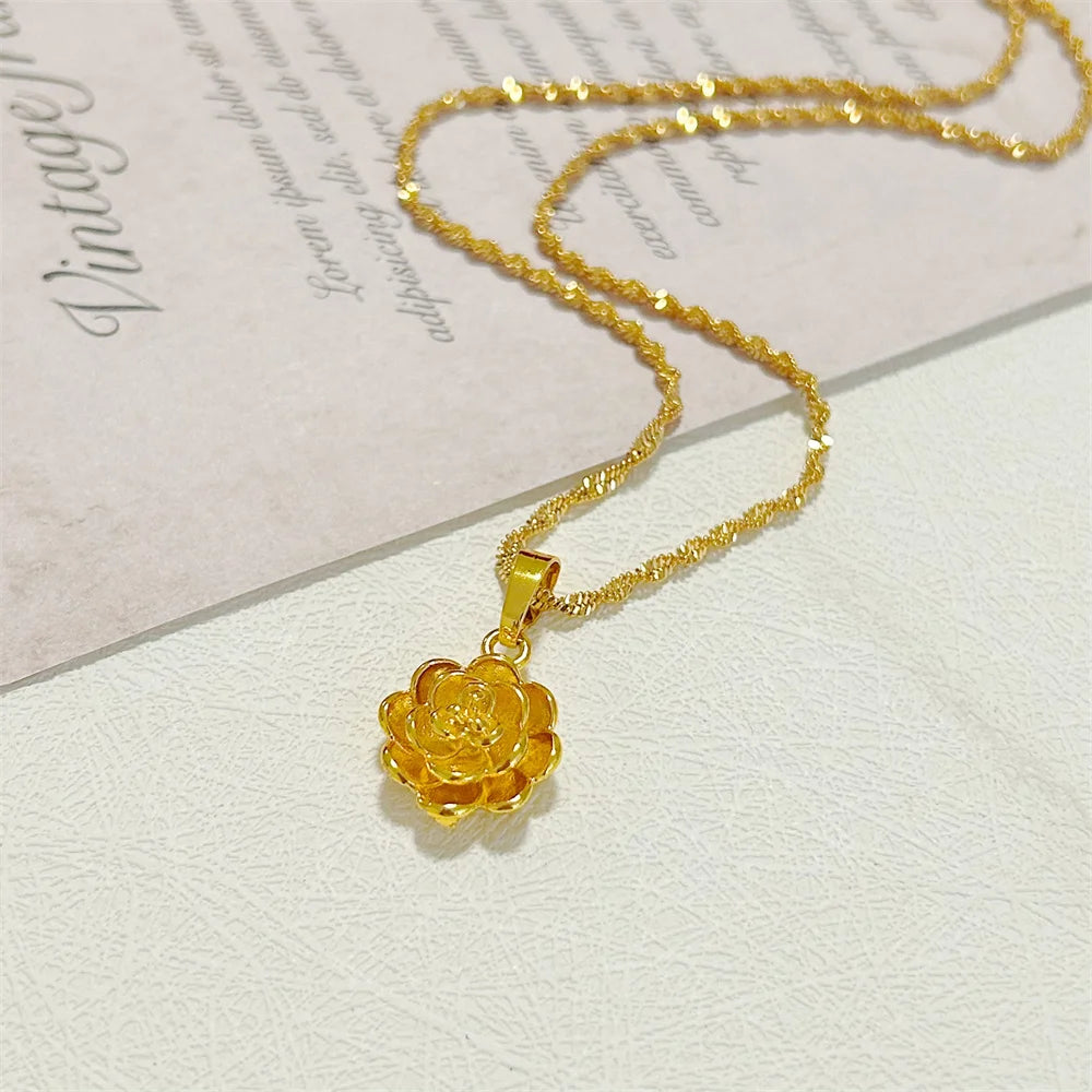 Ensembles de bijoux en or pour femmes, boucles d'oreilles à fleurs mignonnes, ensemble de colliers, accessoires de bijoux de mariage, cadeaux de fête, document, 2 pièces