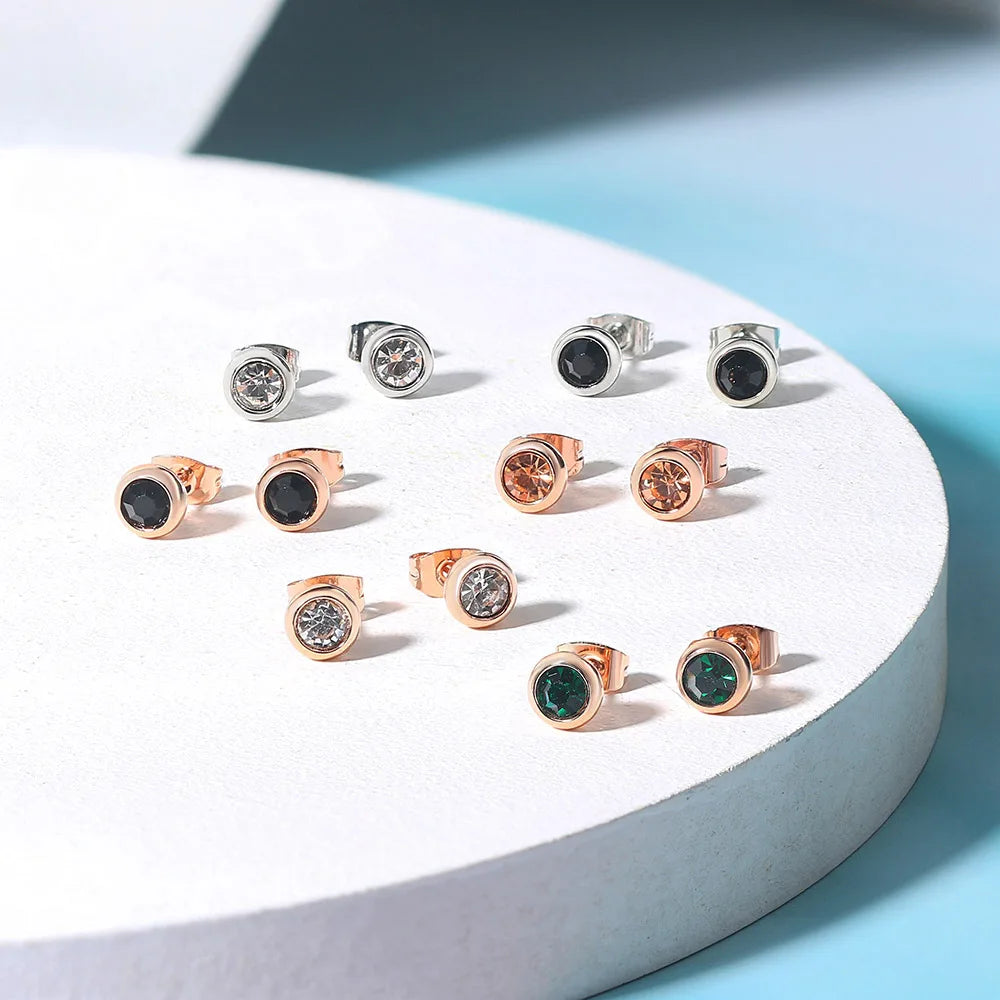 DFE270M – boucles d'oreilles classiques en zircone cubique pour femmes, simples, accessoires, bijoux à la mode, couleur or Rose