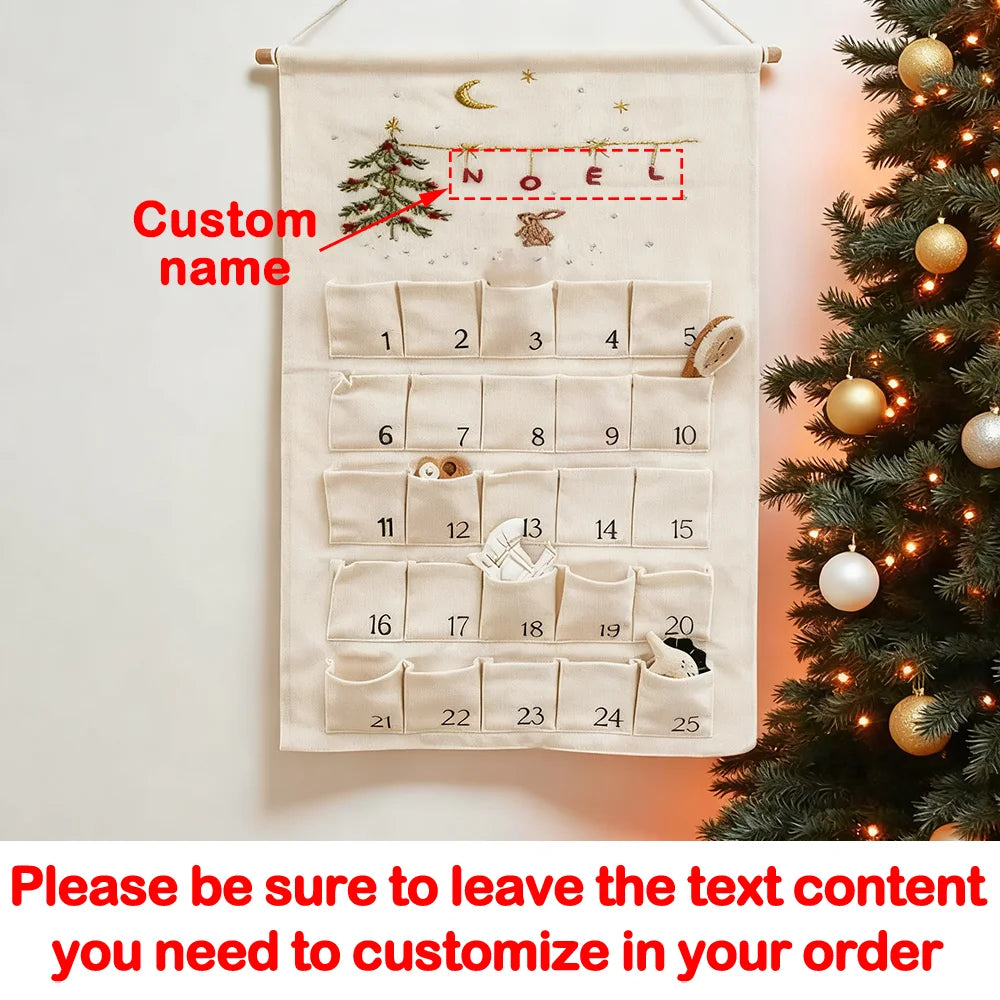 Calendrier de l'Avent personnalisé Noël Bunny avec 25 poches imprimées