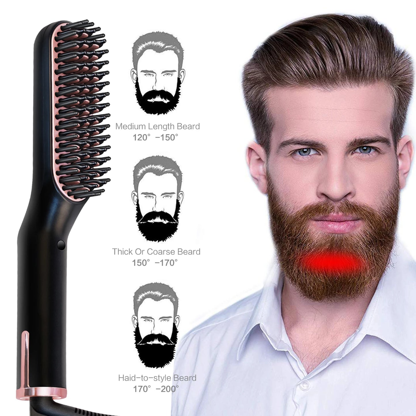 Peigne chauffant pour hommes, lisseur électrique à ions négatifs, brosse à lisser les cheveux, utilisation humide et sèche, Styler rapide
