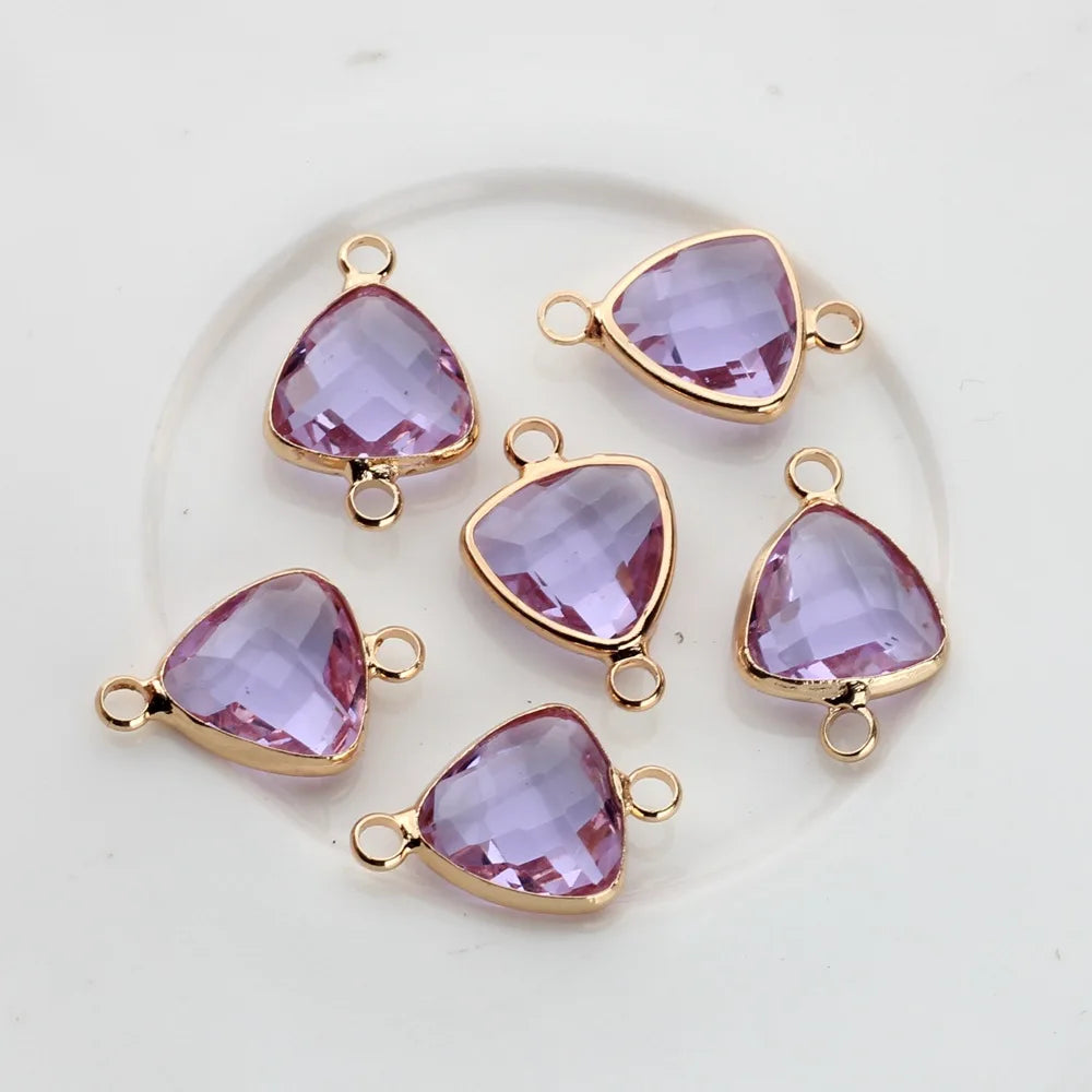 Breloques en verre de cristal, connecteurs à Double trou en cuivre, pendentif en pierre de naissance en verre, 12 pièces/lot, 12x19mm, pour accessoires de bijouterie à faire soi-même