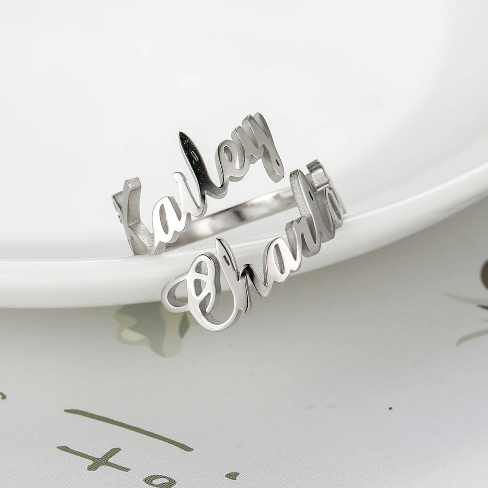 Bague Double premier nom personnalisée pour femmes et hommes
