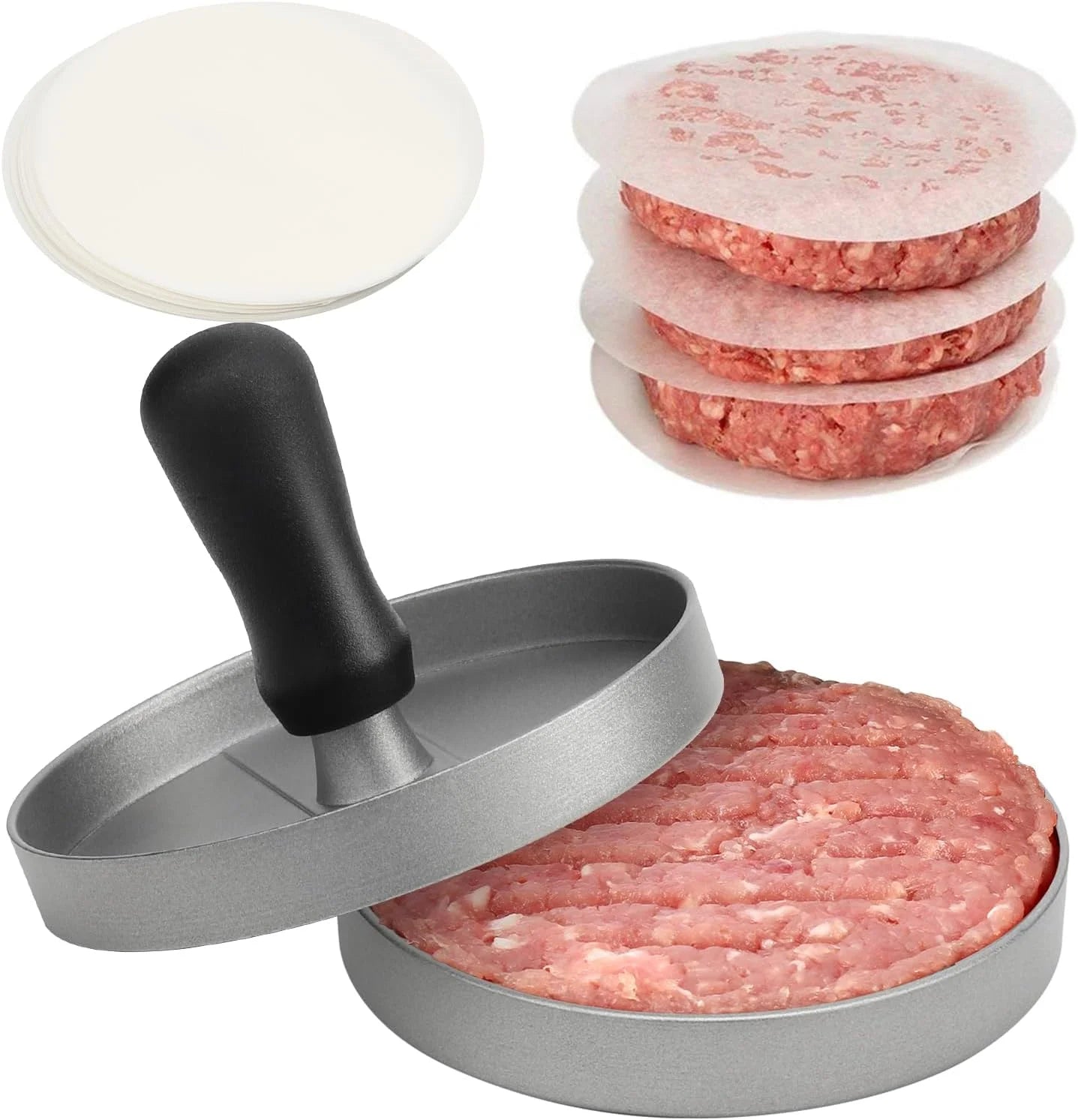 Presse à hamburger antiadhésive en alliage aluminium, outil essentiel pour créer galettes uniformes et professionnelles