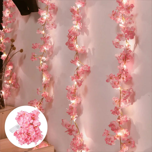Guirlande lumineuse en fleurs de cerisier, 2M, 20led, guirlande de fleurs artificielles, vignes, lumières féeriques pour chambre à coucher, décoration de fête de mariage