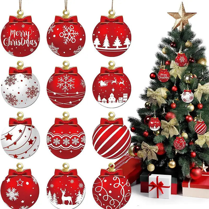 12 pièces decorations de Noël en bois pendentif arbre de Noël à décorer