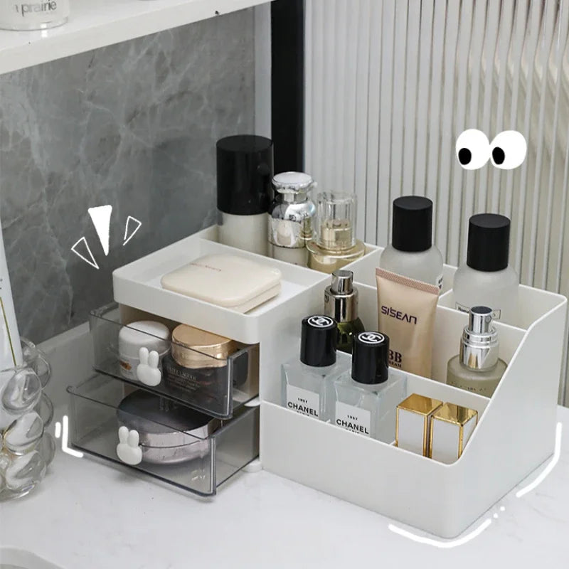 Boîte de rangement transparente pour cosmétiques, organisateur de bureau avec tiroirs, porte-stylo, support de rangement stationnaire pour bureaux de bureau