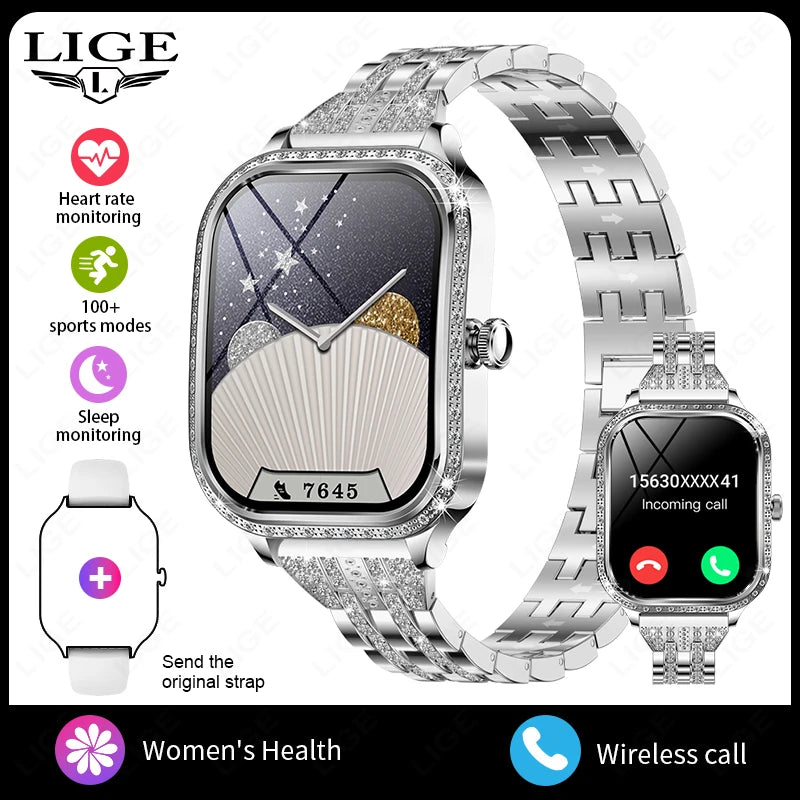 LIGE Montres intelligentes pour femmes étanche Bluetooth appel Fitness Tracker Smartwatch Mujer montre numérique pour femme moniteur de fréquence cardiaque fréquence cardiaque/moniteur de sommeil/podomètre/calories