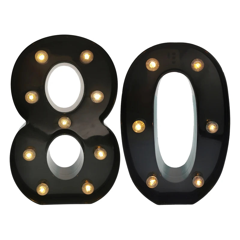2 pièces 18 21st 30th 40th 50th 60th noir numéro LED chaîne veilleuse lampe joyeux adulte anniversaire fête décoration