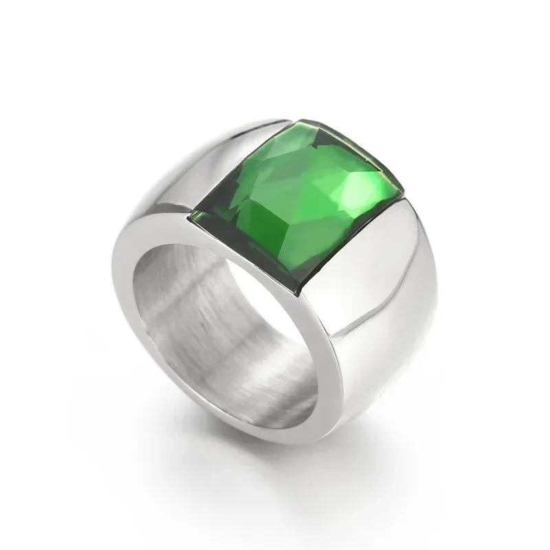 Bague en acier inoxydable pour femmes, cristal autrichien de qualité, pierre bleue, verte, rouge, titane, couleur or, bague de mariage