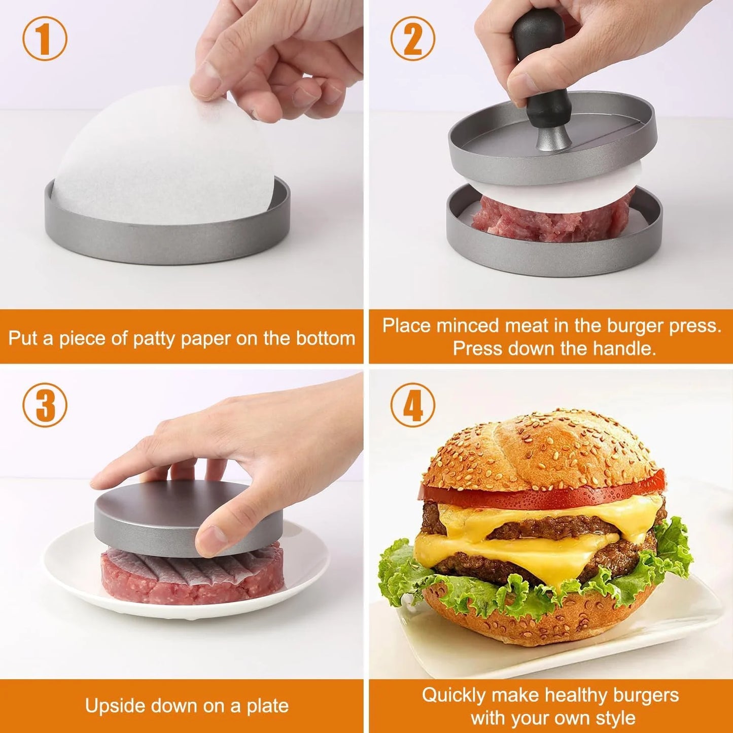 Presse à hamburger antiadhésive en alliage aluminium, outil essentiel pour créer galettes uniformes et professionnelles