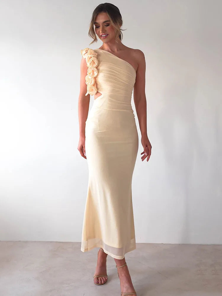 Articat élégant sans manches épaule inclinée robe à fleurs femmes printemps/été 2025 Sexy maille portefeuille hanche robe fête robe de soirée