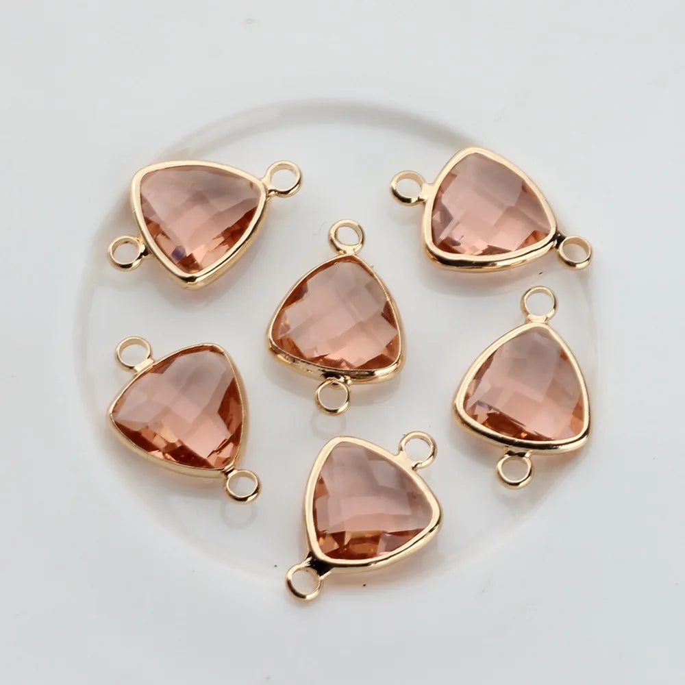 Breloques en verre de cristal, connecteurs à Double trou en cuivre, pendentif en pierre de naissance en verre, 12 pièces/lot, 12x19mm, pour accessoires de bijouterie à faire soi-même